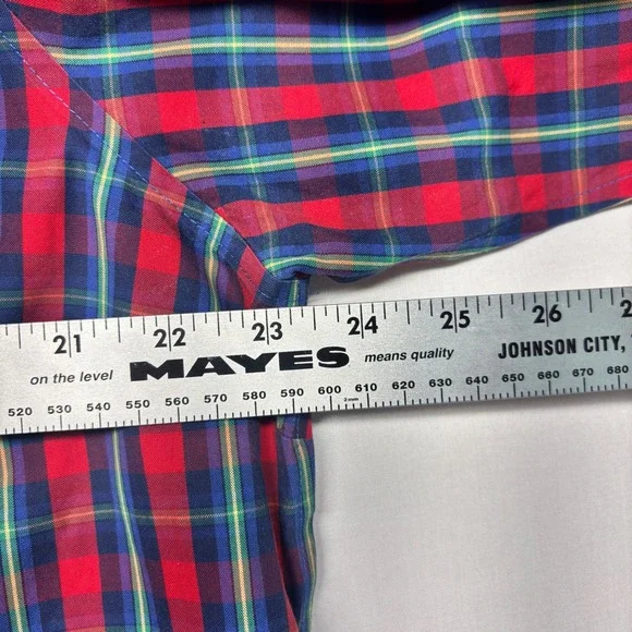 LL Bean Mens XL Red Blue Plaid Wrinkle Free Cotton Button Down Shirt 503451 - Picture 6 of 8